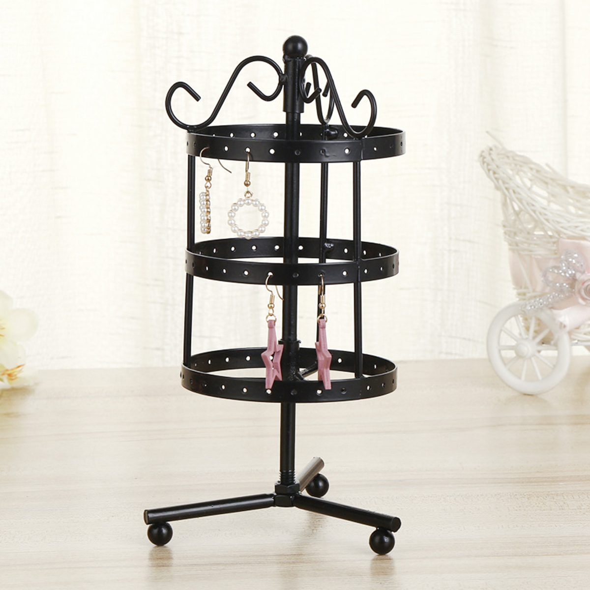 81-Holes-3-tiers-Rotating-Iron-Jewelry-Rack-Earrings-Rings-Display-Stand-Tools-Kit-1590310-2