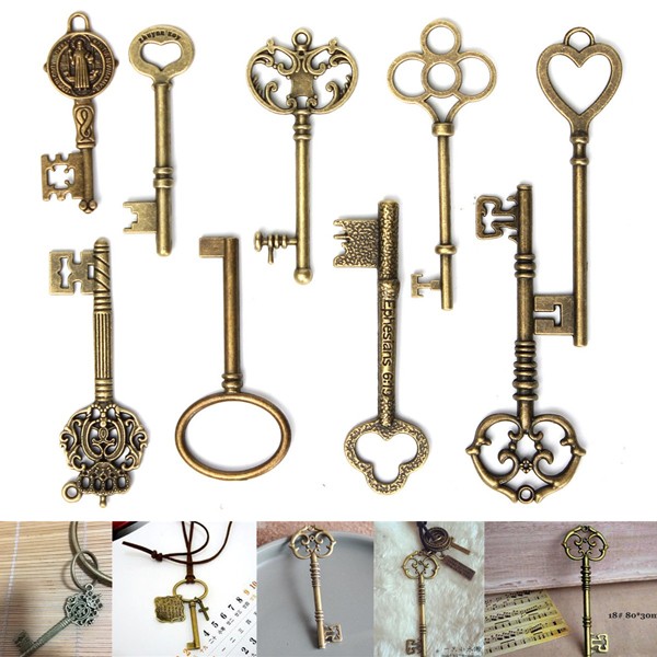 9Pcs-Antique-Vintage-Skeleton-Keys-Bronze-Charm-Pendants-For-DIY-Jewelry-Making-1021619-1