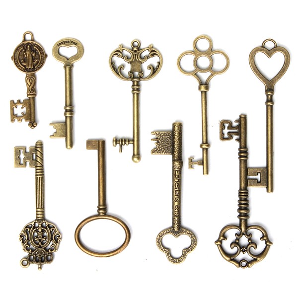 9Pcs-Antique-Vintage-Skeleton-Keys-Bronze-Charm-Pendants-For-DIY-Jewelry-Making-1021619-2