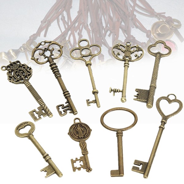 9Pcs-Antique-Vintage-Skeleton-Keys-Bronze-Charm-Pendants-For-DIY-Jewelry-Making-1021619-4