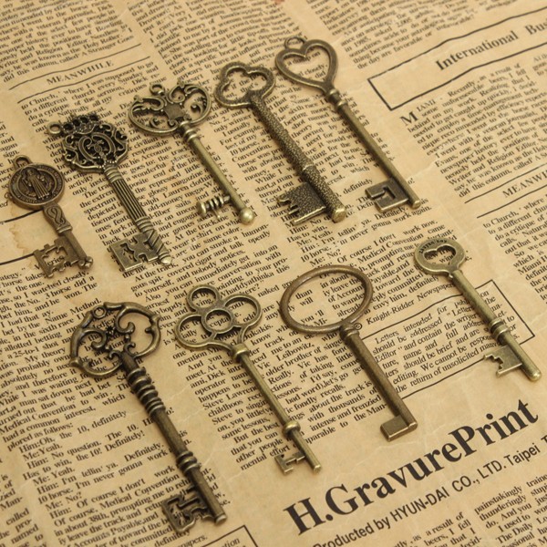 9Pcs-Antique-Vintage-Skeleton-Keys-Bronze-Charm-Pendants-For-DIY-Jewelry-Making-1021619-6
