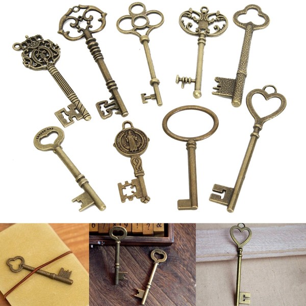 9Pcs-Antique-Vintage-Skeleton-Keys-Bronze-Charm-Pendants-For-DIY-Jewelry-Making-1021619-8