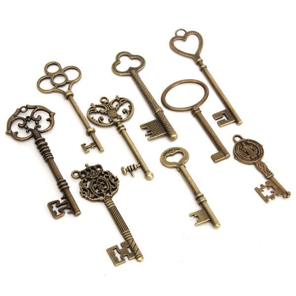 9Pcs-Antique-Vintage-Skeleton-Keys-Bronze-Charm-Pendants-For-DIY-Jewelry-Making-1021619-9