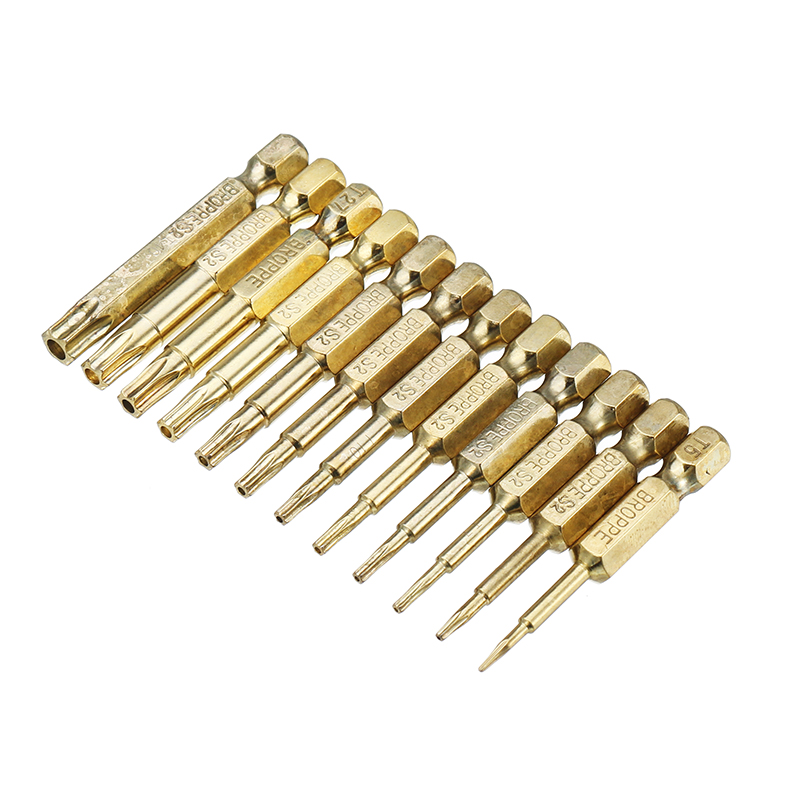 Broppe-12pcs-Gold-T5-T40-50mm-Magnetic-Torx-Screwdriver-Bits-14-Inch-Hex-Shank-1254688-2