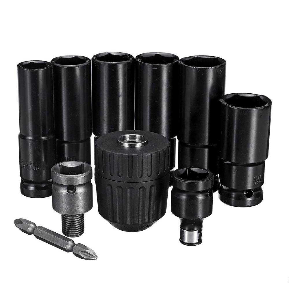 Drillpro-10pcs-Air-Impact-Socket-Wrench-Set-12-Inch-Square-Drive-Metric-Drill-Chuck-Adapter-1441860-2