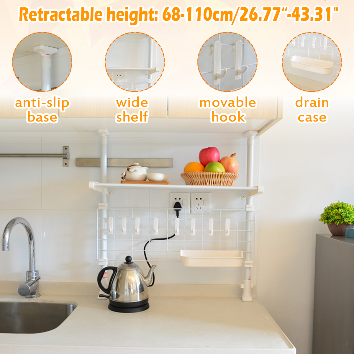 Kitchen-Storage-Rack-Plate-Pot-Microwave-Oven-Shelf-Drain-Retractable-Pole-with-8-Hooks-1653225-1