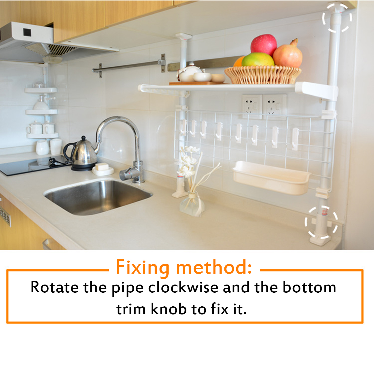 Kitchen-Storage-Rack-Plate-Pot-Microwave-Oven-Shelf-Drain-Retractable-Pole-with-8-Hooks-1653225-2