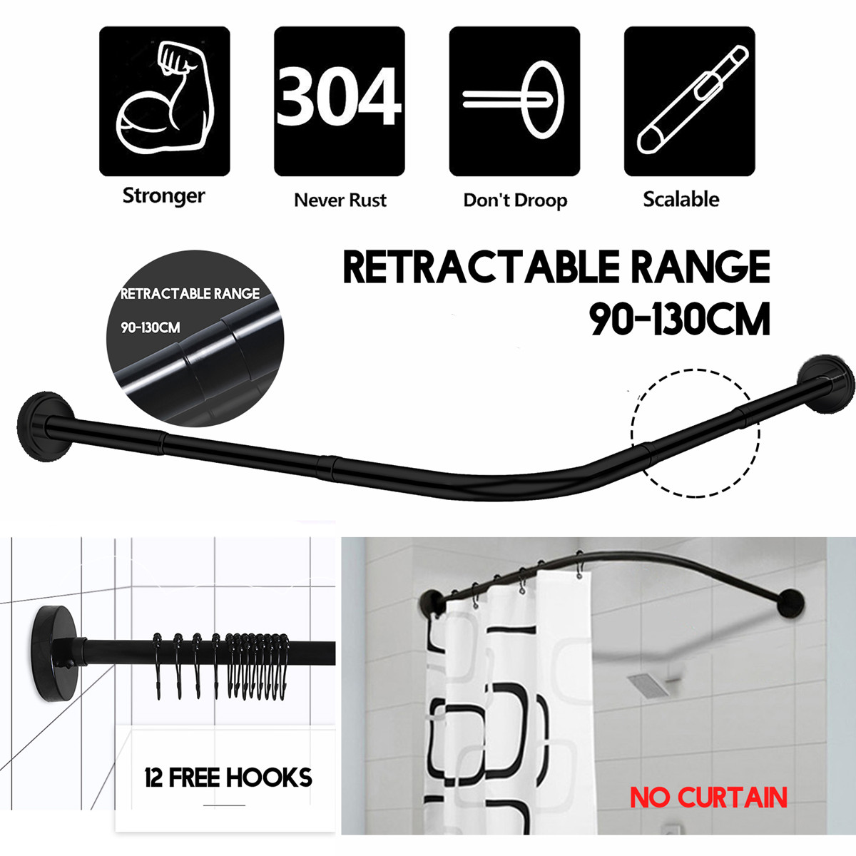 L-Shape-Adjustable-Stainless-Steel-Shower-Curtain-Rod-Pole-90-130cm-Retractable-1573545-2