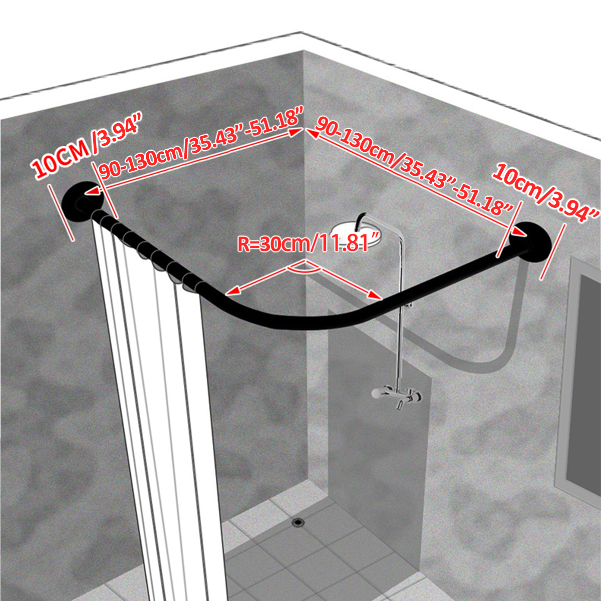 L-Shape-Adjustable-Stainless-Steel-Shower-Curtain-Rod-Pole-90-130cm-Retractable-1573545-5
