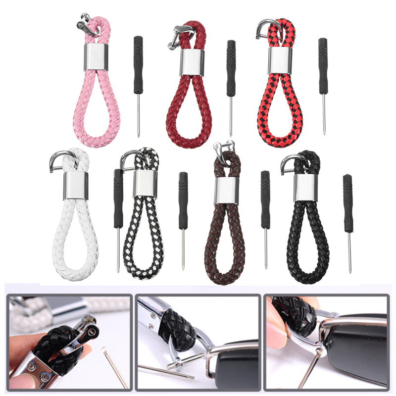 PU-Leather-Braided-Strap-Key-Chain-Stainless-Key-ring-7-Different-Colors-1191604-1