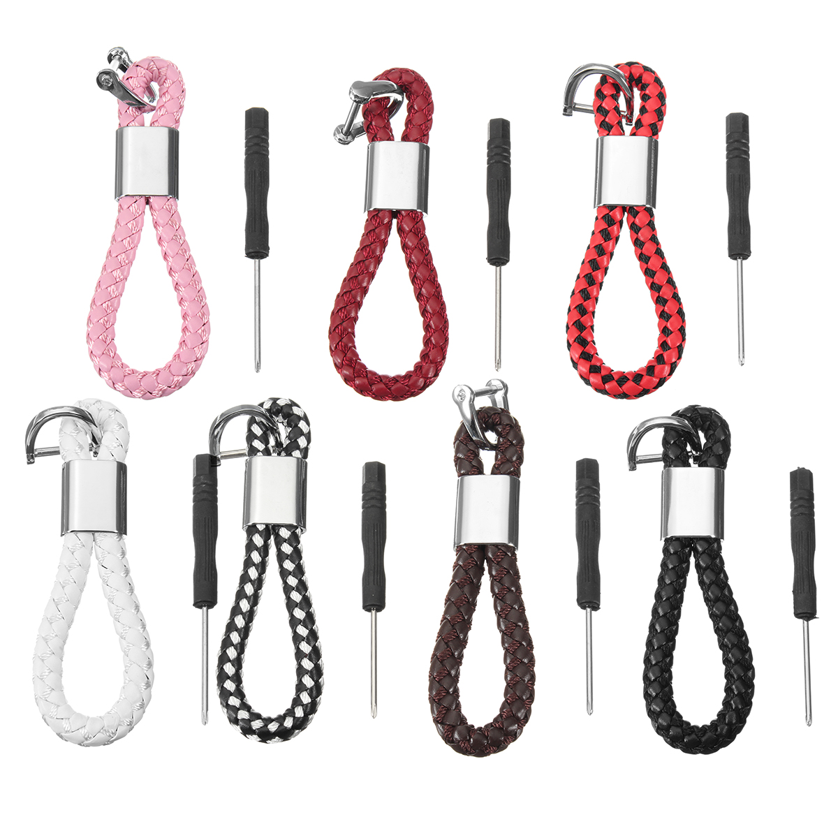 PU-Leather-Braided-Strap-Key-Chain-Stainless-Key-ring-7-Different-Colors-1191604-2