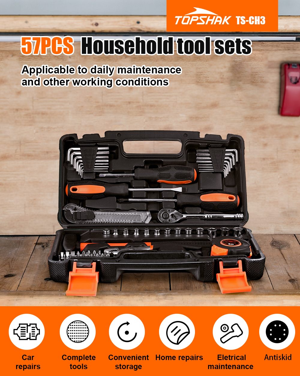 TOPSHAK-TS-CH3-57-Piece-Socket-Wrench-Auto-Repair-Tool-Mixed-Tool-Set-Hand-Tool-Kit-with-Plastic-Too-1940837-1