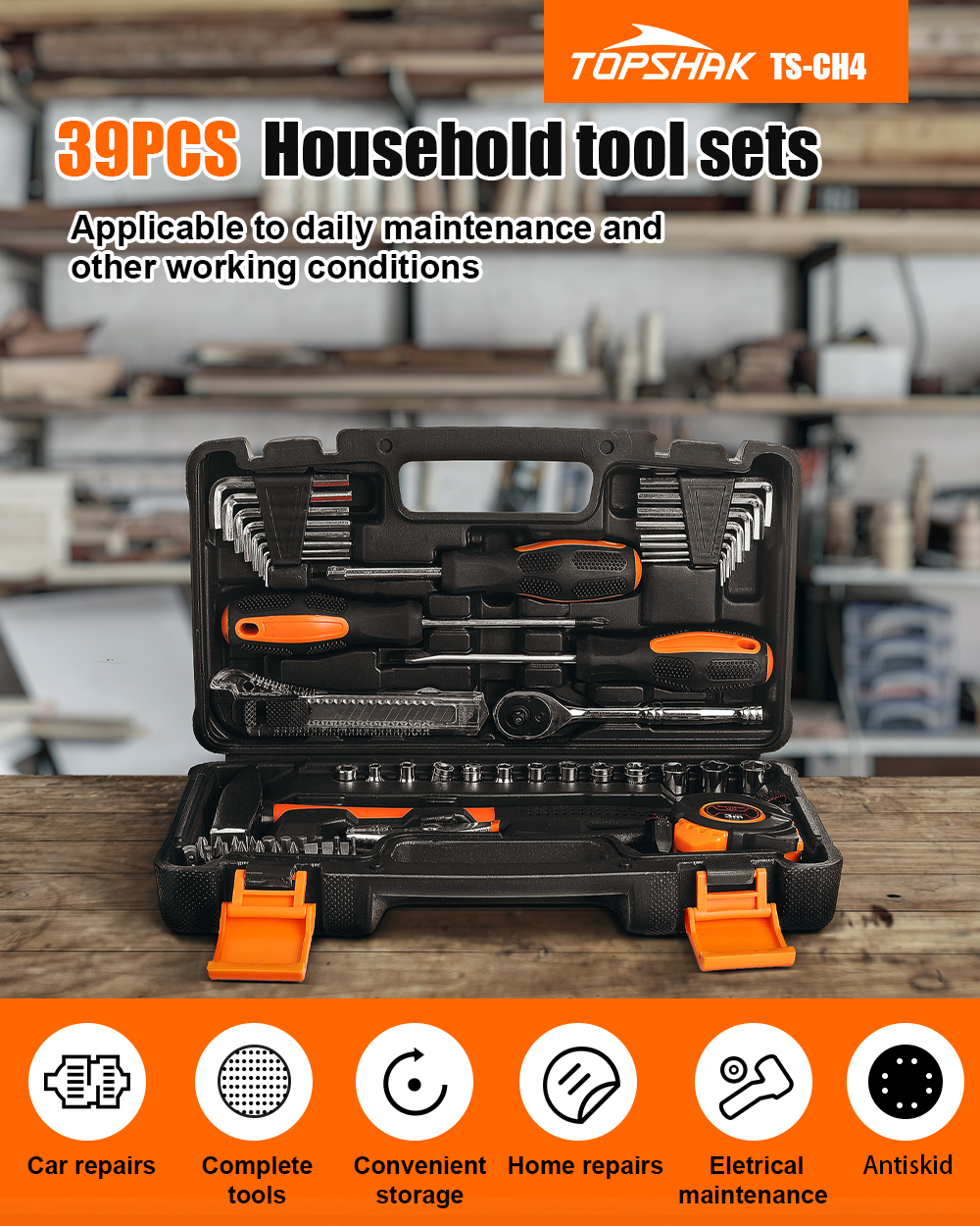 TOPSHAK-TS-CH4-39-Piece-Socket-Wrench-Auto-Repair-Tool-Mixed-Tool-Set-Hand-Tool-Kit-with-Plastic-Too-1940688-1