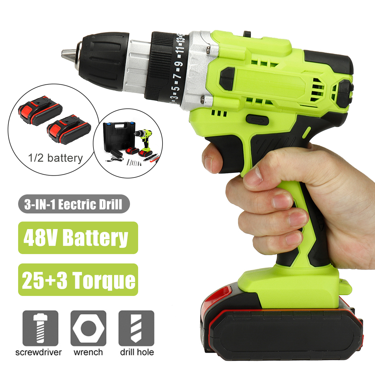 3-in-1-Multifunctional-Cordless-Electric-Drill-48VF-253-38-Inch-Chuck-Impact-Drill-W-12pcs-Battery-1839461-1