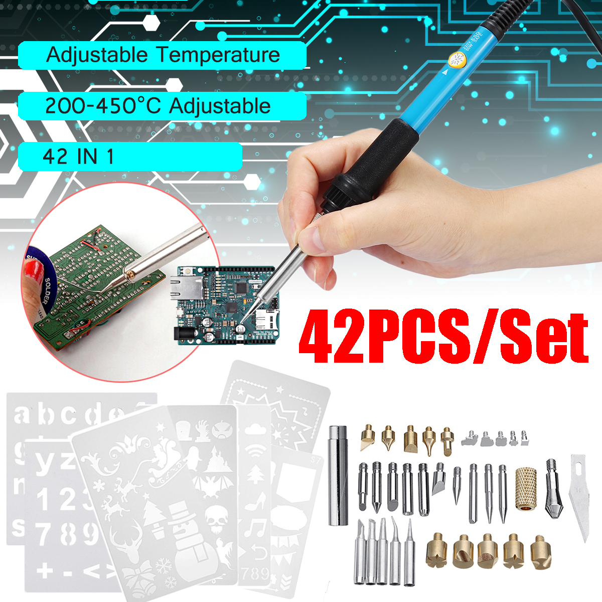 42Pcs-110V220V-Electric-Solder-Iron-Welding-Pen-Carving-Craft-Kit-Solder-Wire-Tweezers-1429417-1