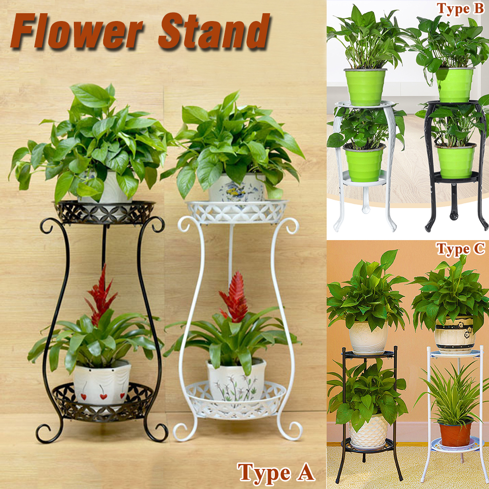 European-Wrought-Iron-Metal-Flower-Pot-Stand-Double-Floor-Plant-Rack-1634732-2