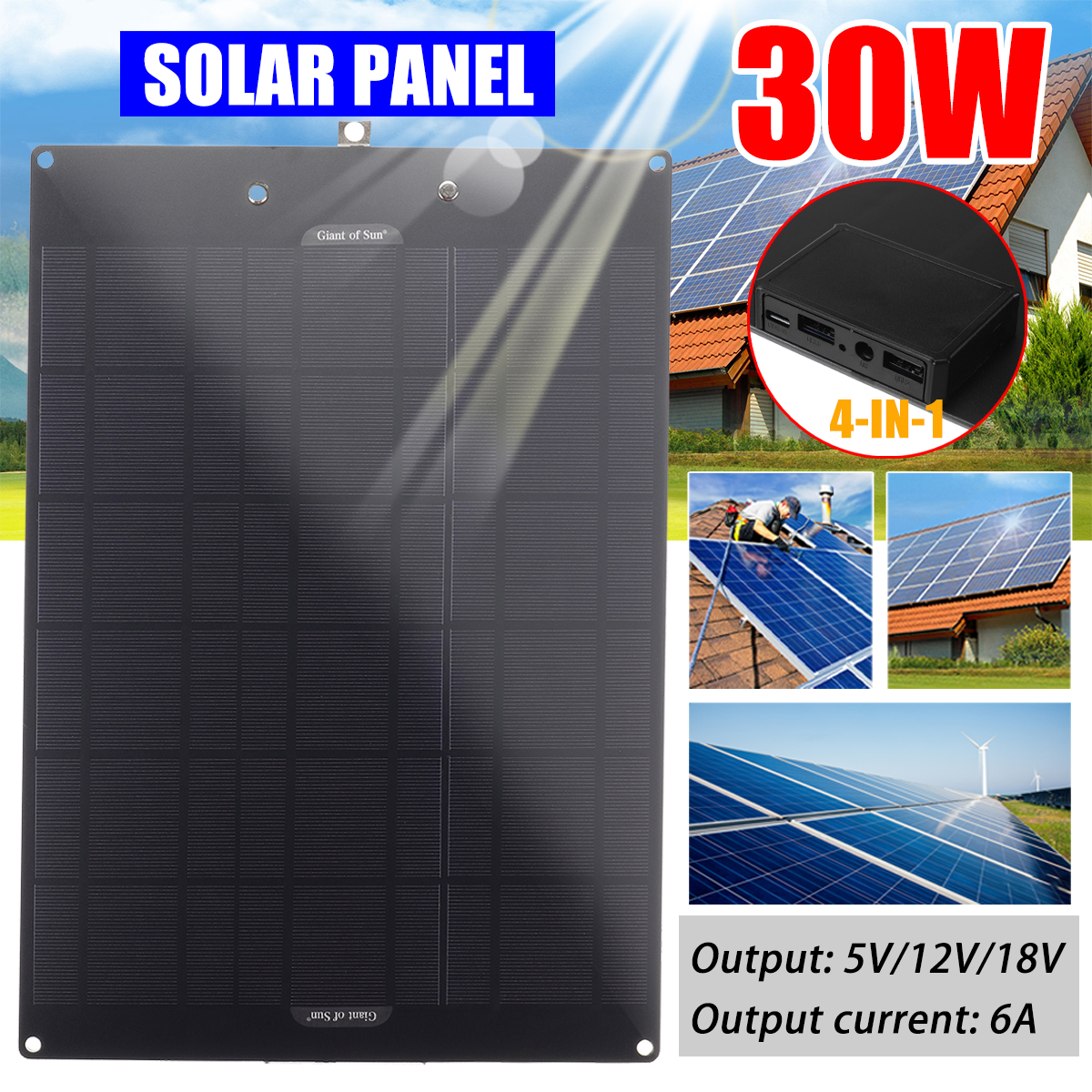 Monocrystalline-Solar-Panel-4-In-1-Output-Port-30W-Solar-Power-Panel-Charger-1885550-2