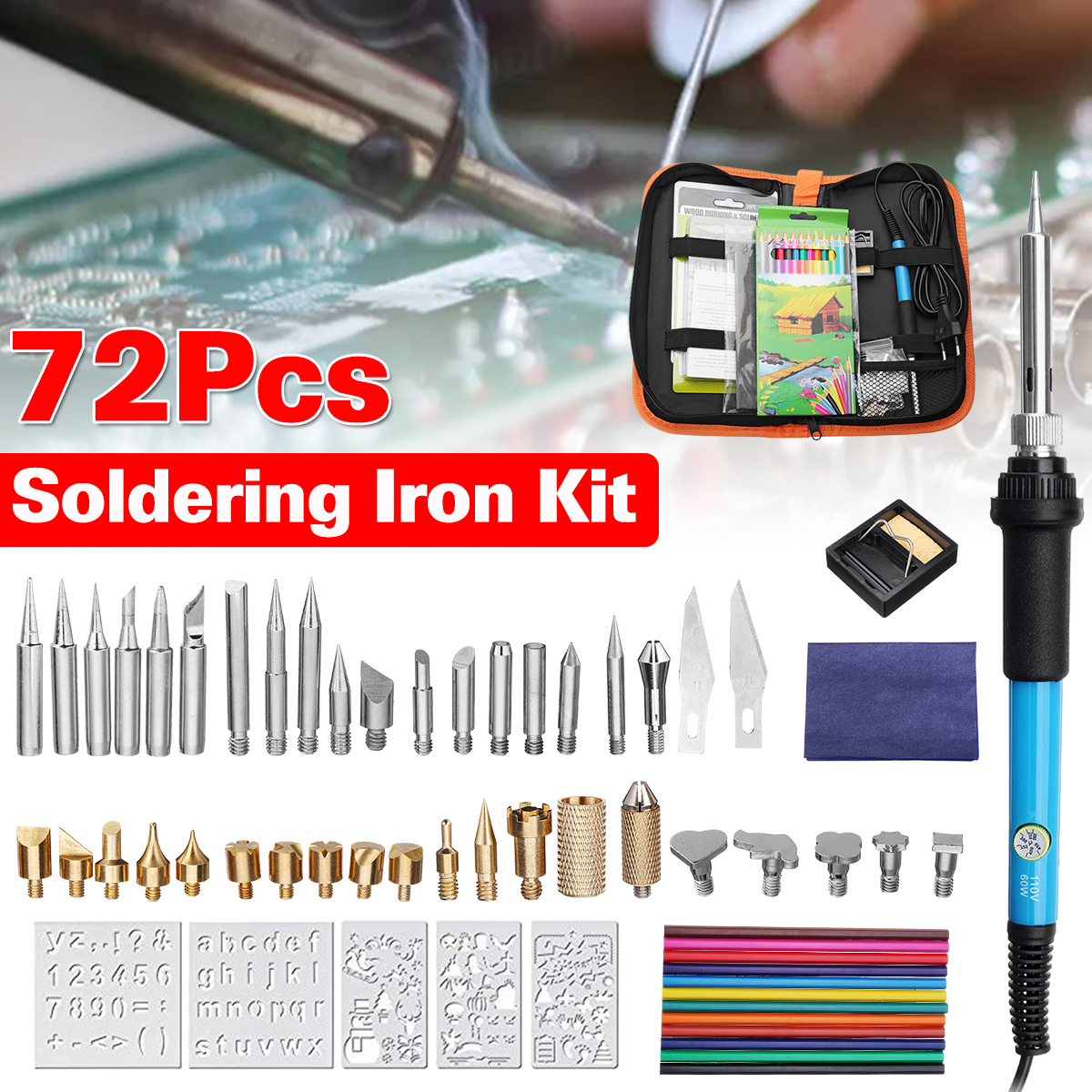 72pcs-Wood-Burning-Pen-Set-Tips-Stencil-Soldering-Tools-Pyrography-Crafts-Kit-Soldering-Iron-Kit-1549259-2