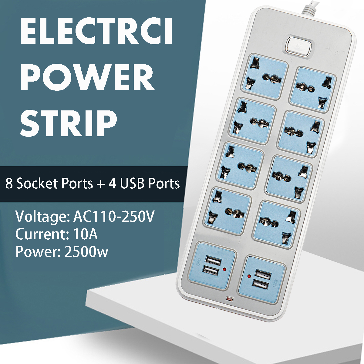 Electric-8-Socket-Outlet--4-USB-Extension-Power-Strip-USUK-Plug-66ft-Cord-1816410-1