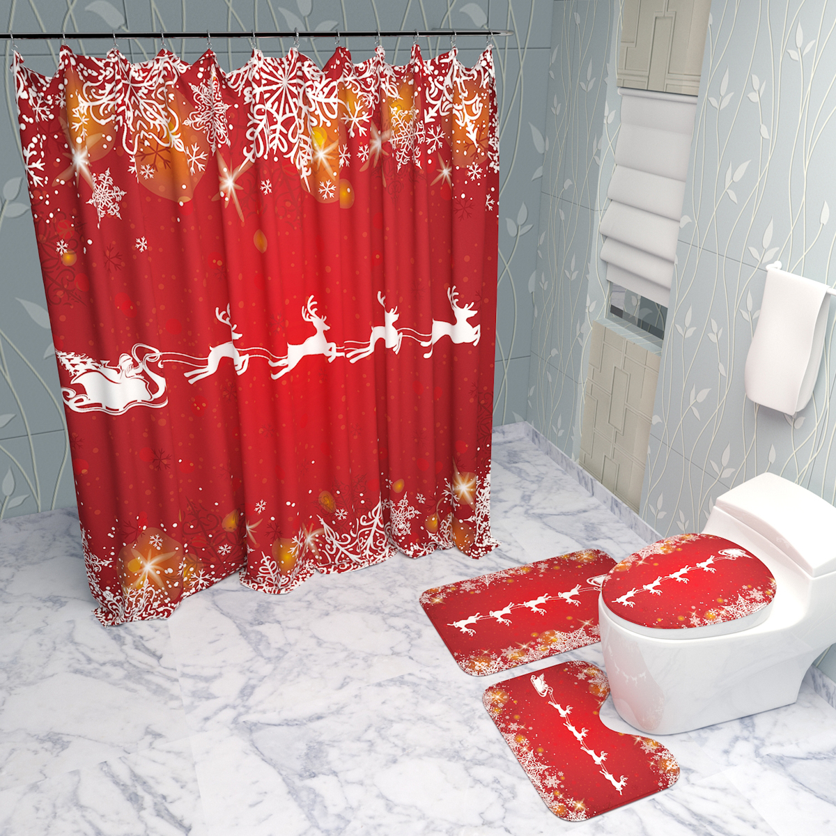 Christmas-Decorations-180x180cm-Shower-Curtain-Mat-Bathroom-Anti-slip-Carpet-Rug-1593351-2