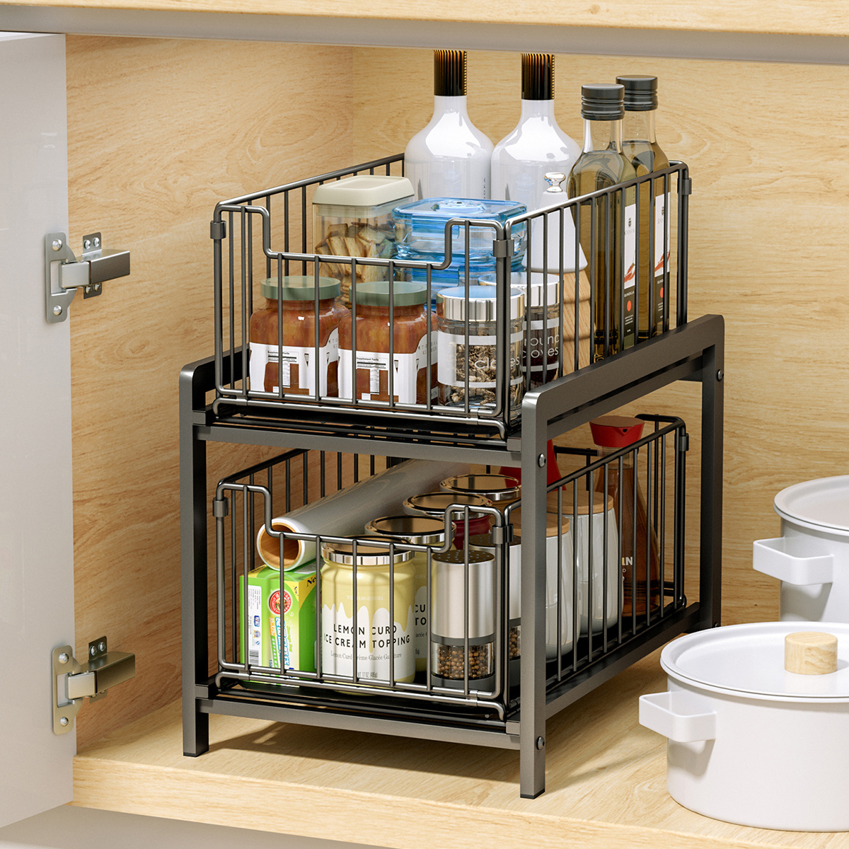 2-Story-Kitchen-Multifunctional-Storage-Rack-Home-Desktop-Pull-Type-1911577-7