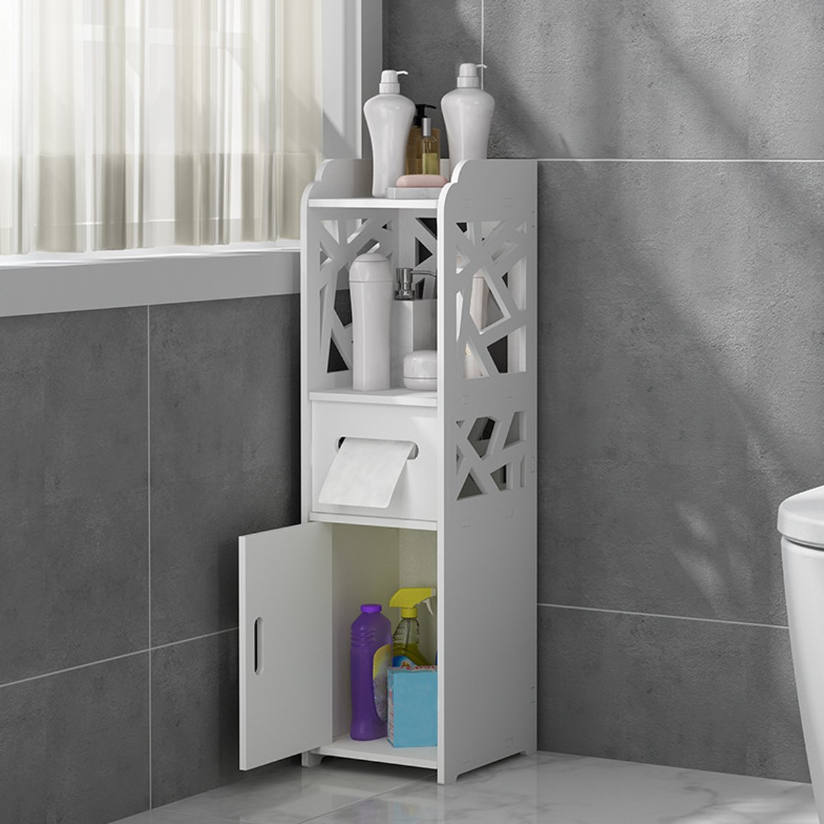 22x24x80cm-Bathroom-Floor-Standing-Storage-Cabinet-Washbasin-Shower-Corner-Shelf-1696935-3