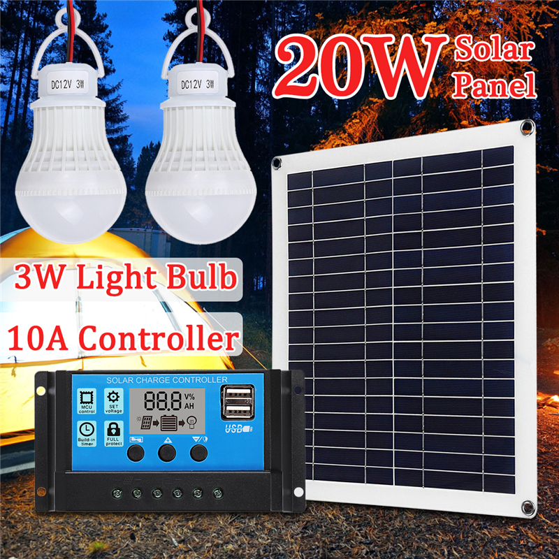 Monocrystalline-Solar-Panel-Solar-Powered-Panel-Kit-2Pcs-5W-Bulb-With-10A-Solar-Controller-1467600-1